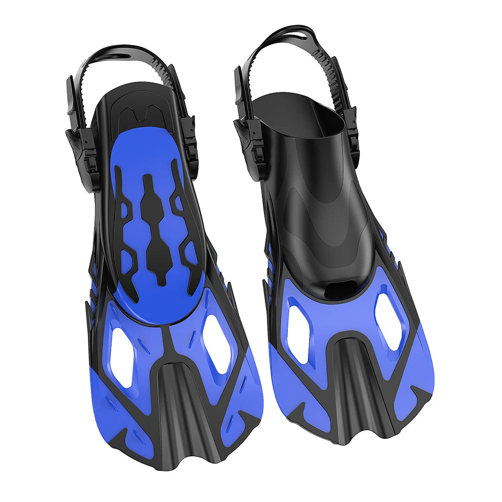 Snorkel Fins Adjustable Buckles Swimming Flippers Short Silicone Scuba Diving Shoes Open Heel Travel Size Adult Men Women