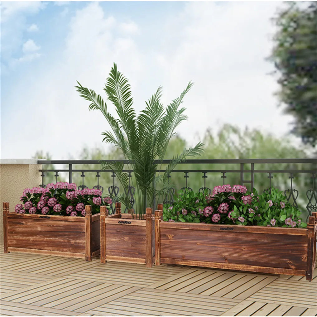 Premium Pine Wood Raised Garden Bed For Indoor Outdoor Herb Flower Planting