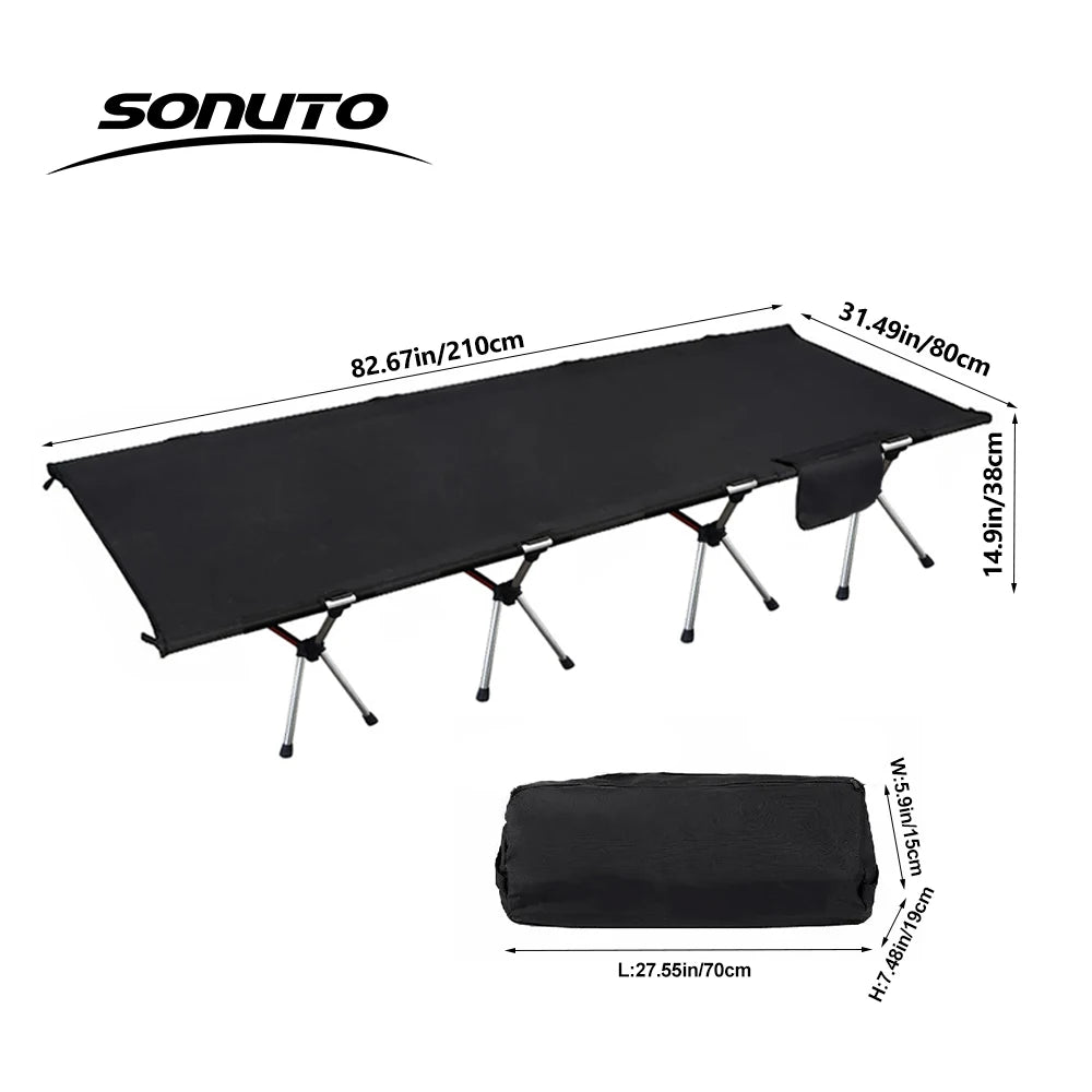 Sonuto 210X80 Cm Camping Cot 600D Oxford Portable Folding Bed Lightweight 4kg
