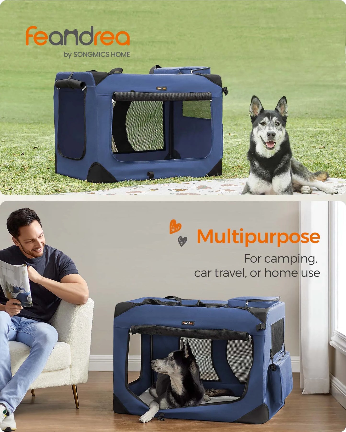 Feandrea Collapsible Soft Dog Crate Portable Carrier
