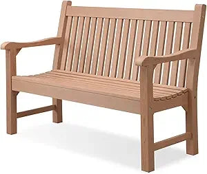 Psilvam 2 Person Poly Lumber Outdoor Bench with 700 Pounds Weight Capacity Weatherproof Garden Seating for Balcony Porch and Park