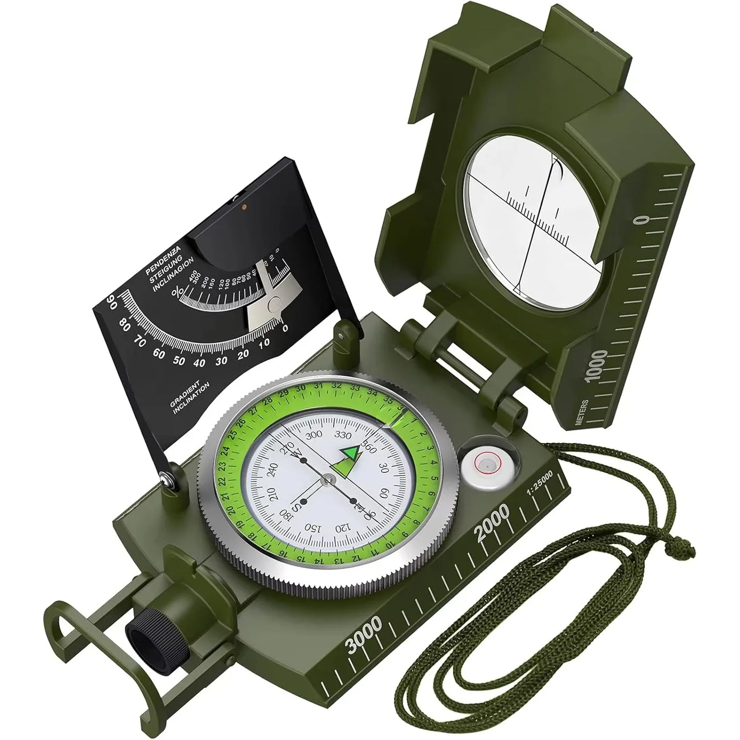 Lensatic Compass Metal Waterproof IP65 Sighting Clinometer With Carry Bag