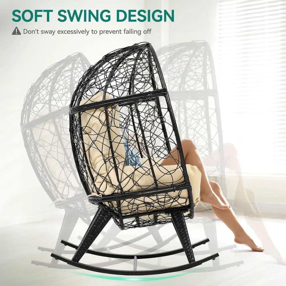 Outdoor Rocking Egg Chair with Cushioned Comfort Wicker Patio Rocker 250 Pound Capacity Anti-Slip All Weather Resilient Rattan