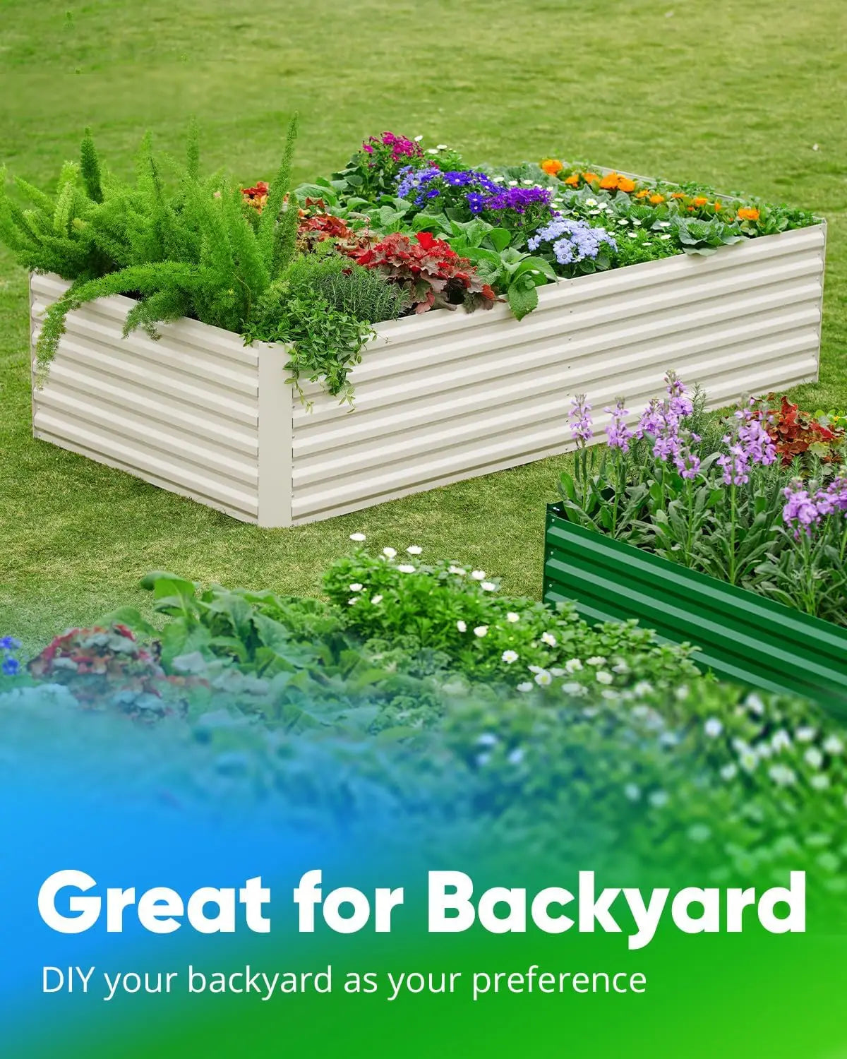 Galvanized Raised Garden Bed 8x4x2 Feet Tall Metal Planter Box for Vegetables with Tomato Cages Included