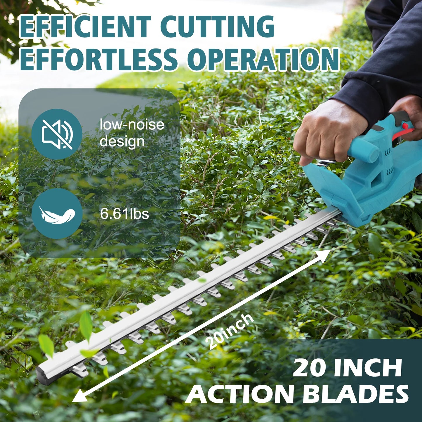 20 Inch Cordless Hedge Trimmer Dual Blade 24V With 2x1.3Ah Batteries And Charger - Get Outside Today 25