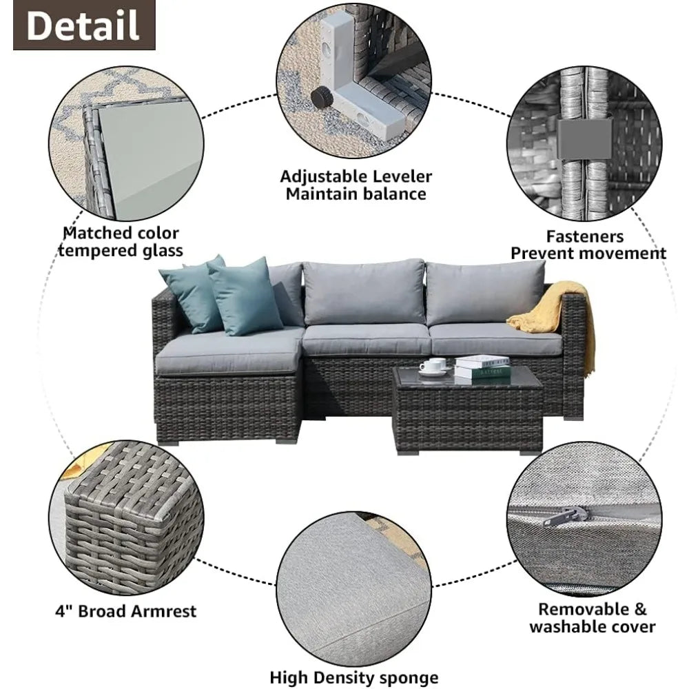 5 Piece Outdoor Patio Furniture Set Sectional Conversation All Weather Cushions Backyard Porch Garden Poolside Balcony Set