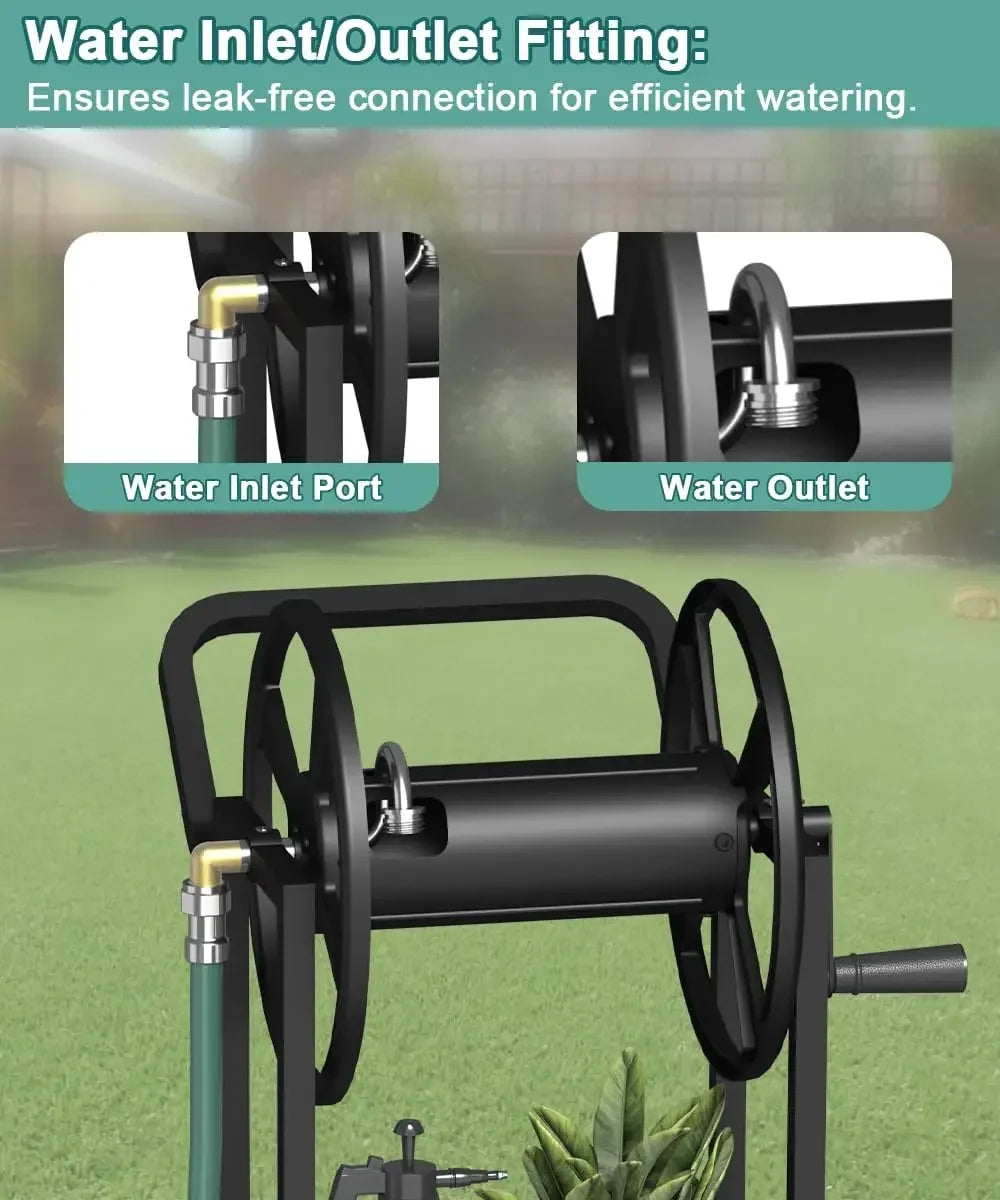 Garden Hose Reel Cart with Wheels Outdoor Heavy Duty Powder Coated Steel Water Winder Storage Holds 125 Ft 5/8 Inch Hoses with Leader Hose and Basket - Get Outside Today 25