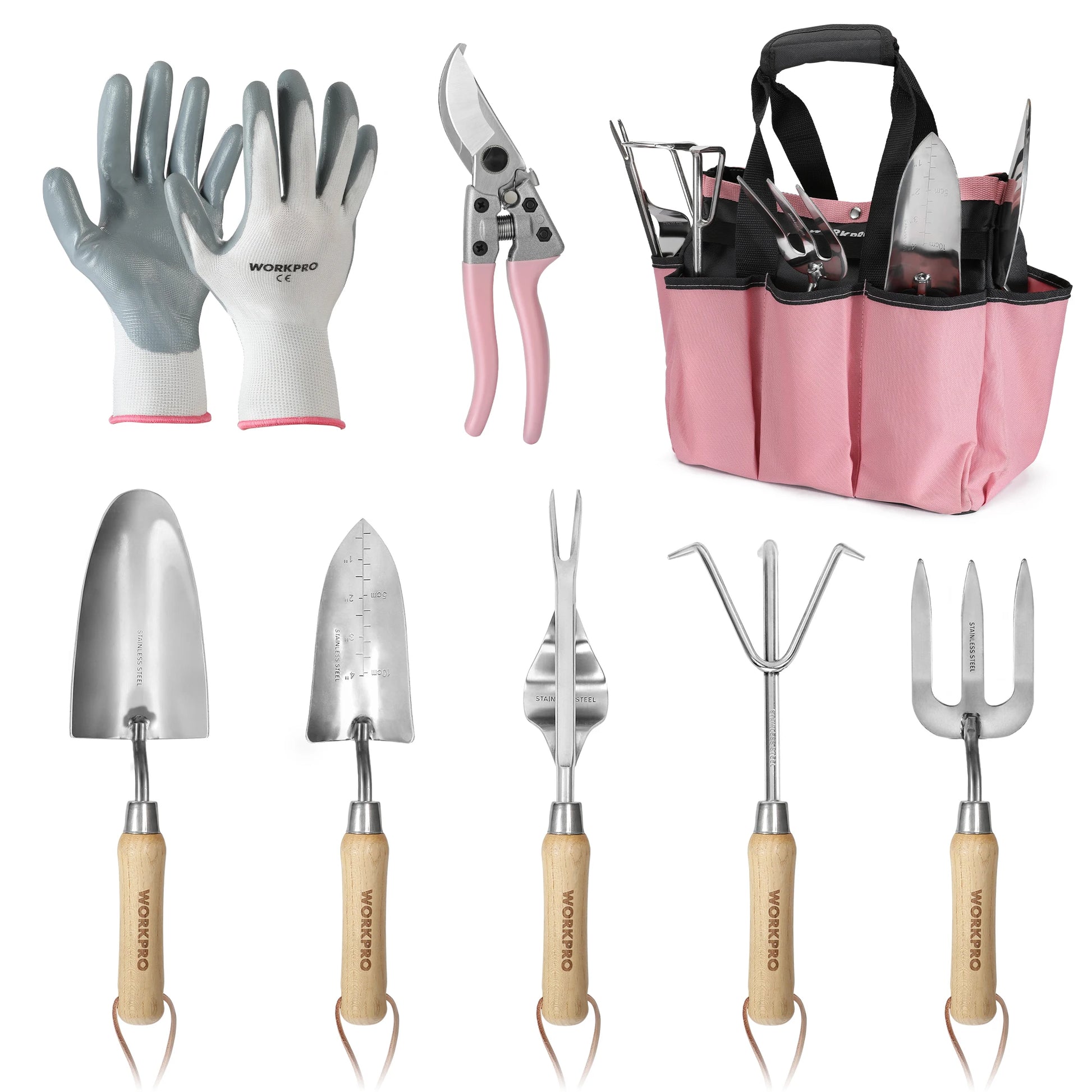 WORKPRO 8-Piece Pink Garden Tool Set with Tote and Gloves - Get Outside Today 25