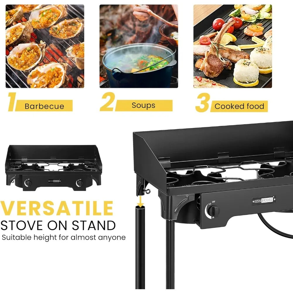 Dual Burner Propane Stove Outdoor Camping With Windshield