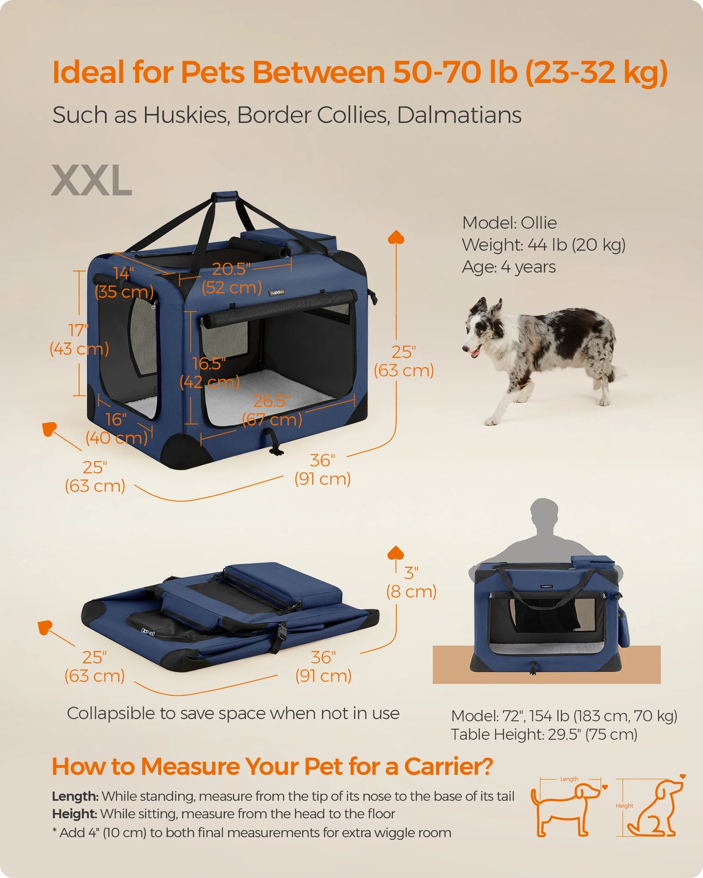 Feandrea Collapsible Soft Dog Crate Portable Carrier