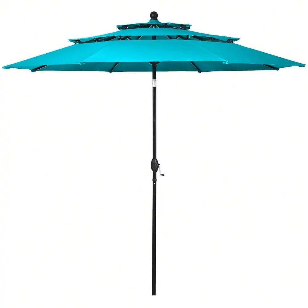 10ft 3 Tier Patio Market Umbrella Aluminum Shade Shelter Double Vented Turquoise