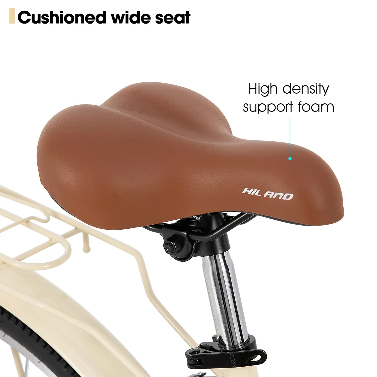 HILAND 26 Inch Beach Cruiser Bike for Men and Women 7 Speed Adult Bicycle with Rear Rack Retrospec Commuter City Bicycle