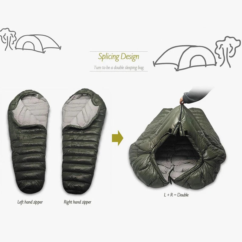 Kamperbox Cold Temperature Winter Sleeping Bag Duck Down 1000g Double For Camping Adults Nylon