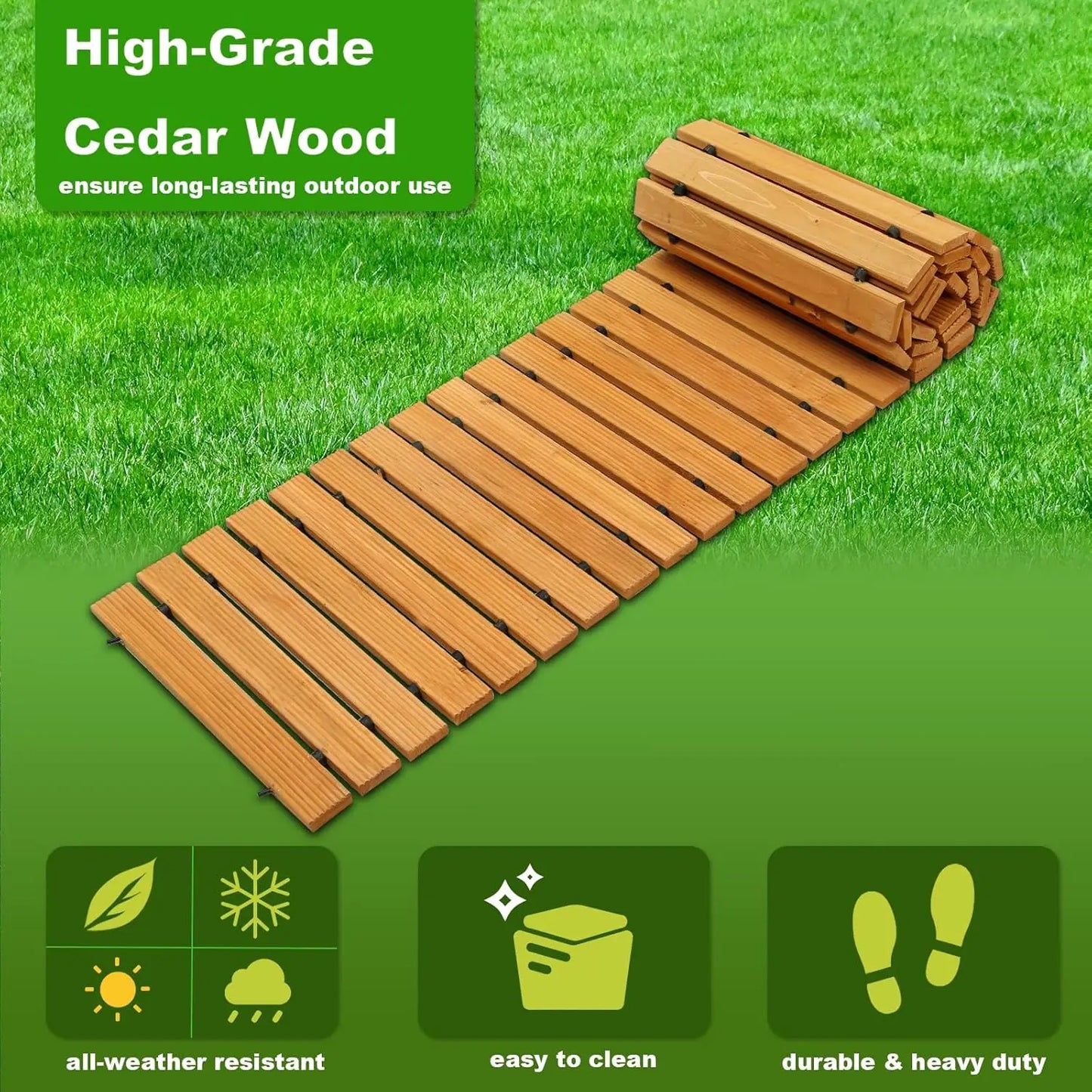 10FT Wooden Garden Pathway Outdoor Roll Out Decorative Walkway Weather Resistant Non Slip Hardwood Pavers for Garden Backyard Beach Wedding Party