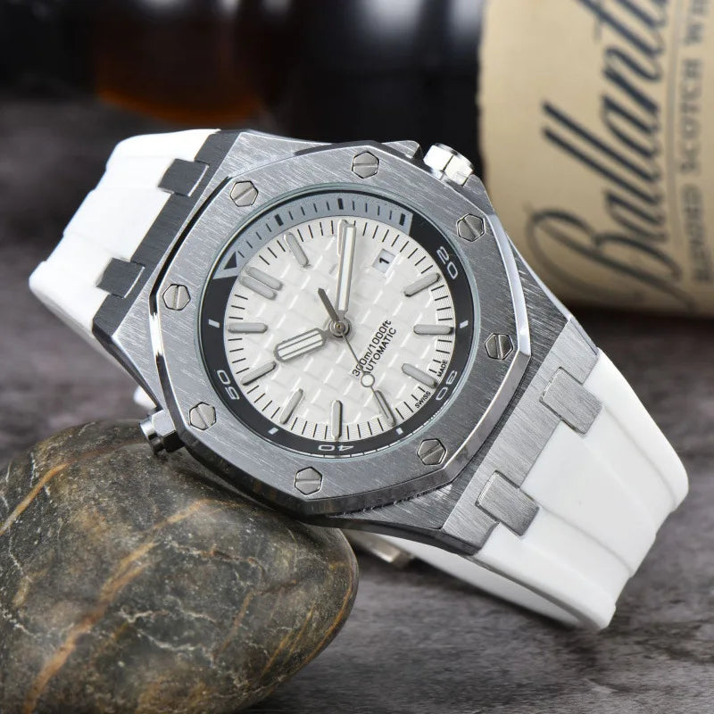 2025 Men's Luxury Quartz Watch Silicone Strap Sapphire Crystal Waterproof 100M Luminous Date Display Business Casual