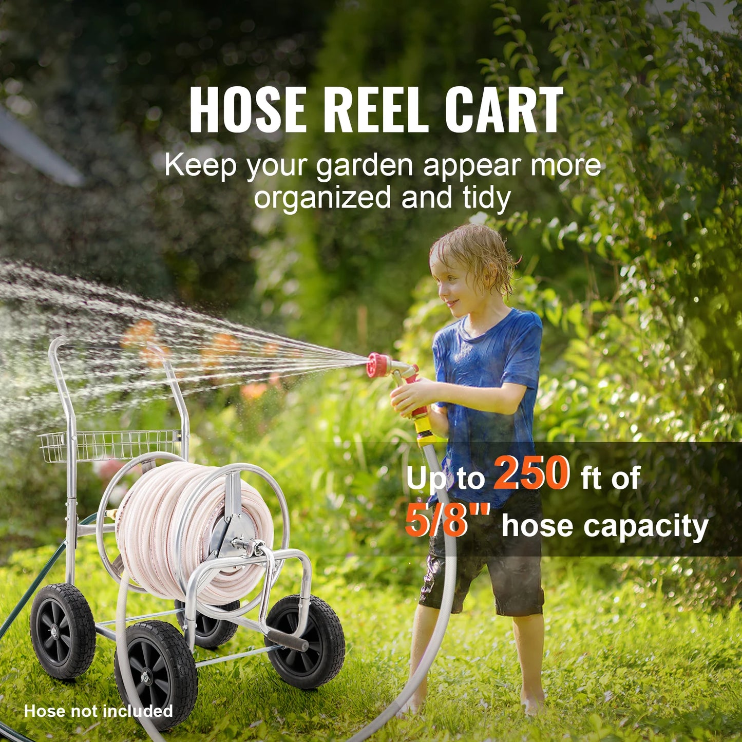 SucceBuy Hose Reel Cart 250ft Heavy Duty Garden Water Hose with Basket Effortless Roll-Up Steel Frame - Get Outside Today 25