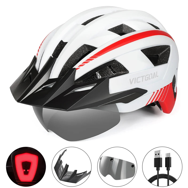VICTGOAL MTB Road Bike Helmet for Men Women Visor Goggles LED Rear Light Mountain Bicycle Helmet Racing Safety Cycling Helmets - Get Outside Today 25