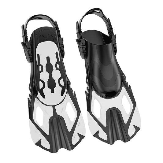 Snorkel Fins Adjustable Buckles Swimming Flippers Short Silicone Scuba Diving Shoes Open Heel Travel Size Adult Men Women