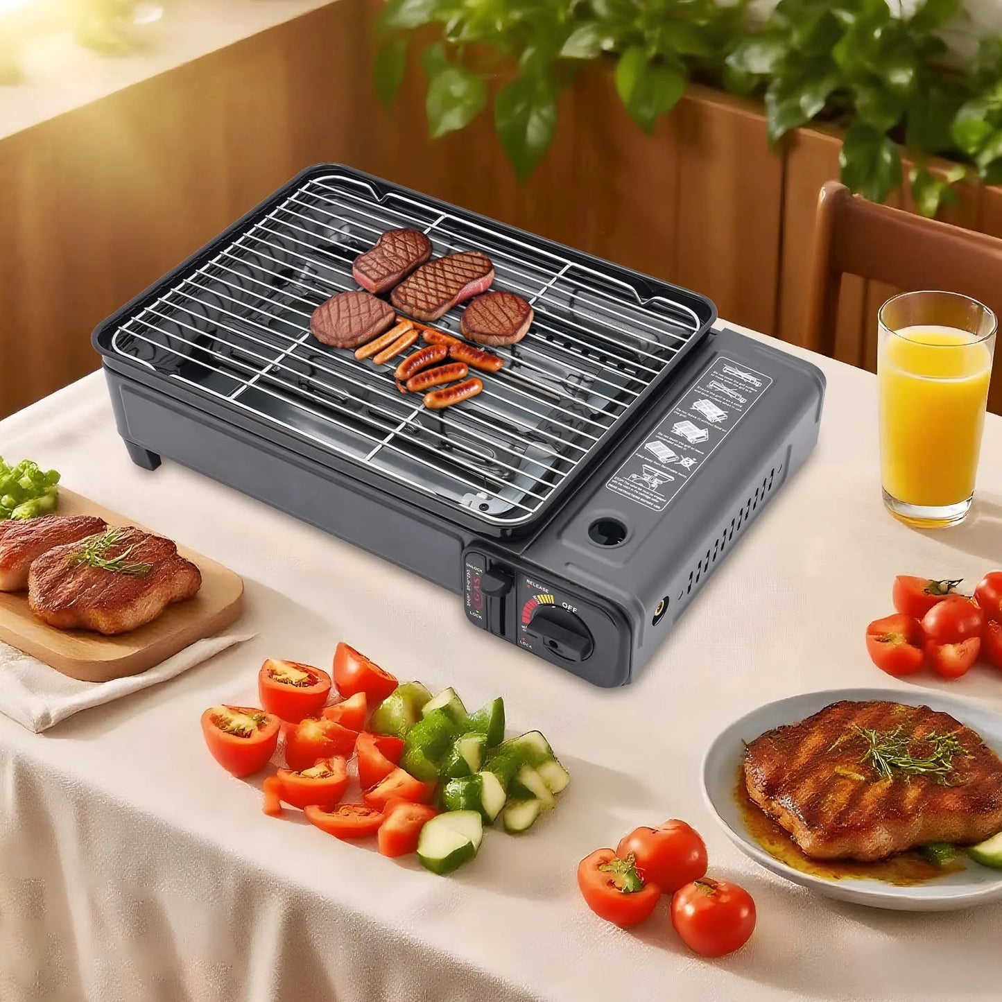 Portable Butane Grill Stove For Camping Gas Stove Free Standing BBQ Grill With Grilling Net And Carry Case