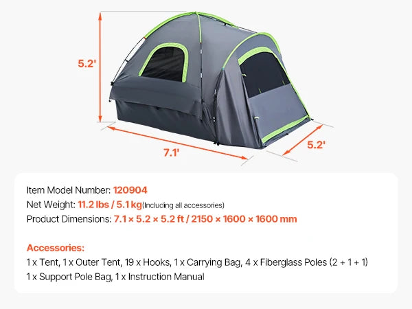SucceBuy Pickup Truck Tent for Camping Waterproof PU2000 Truck Bed Camper Shell with Double Layer Design and Windows