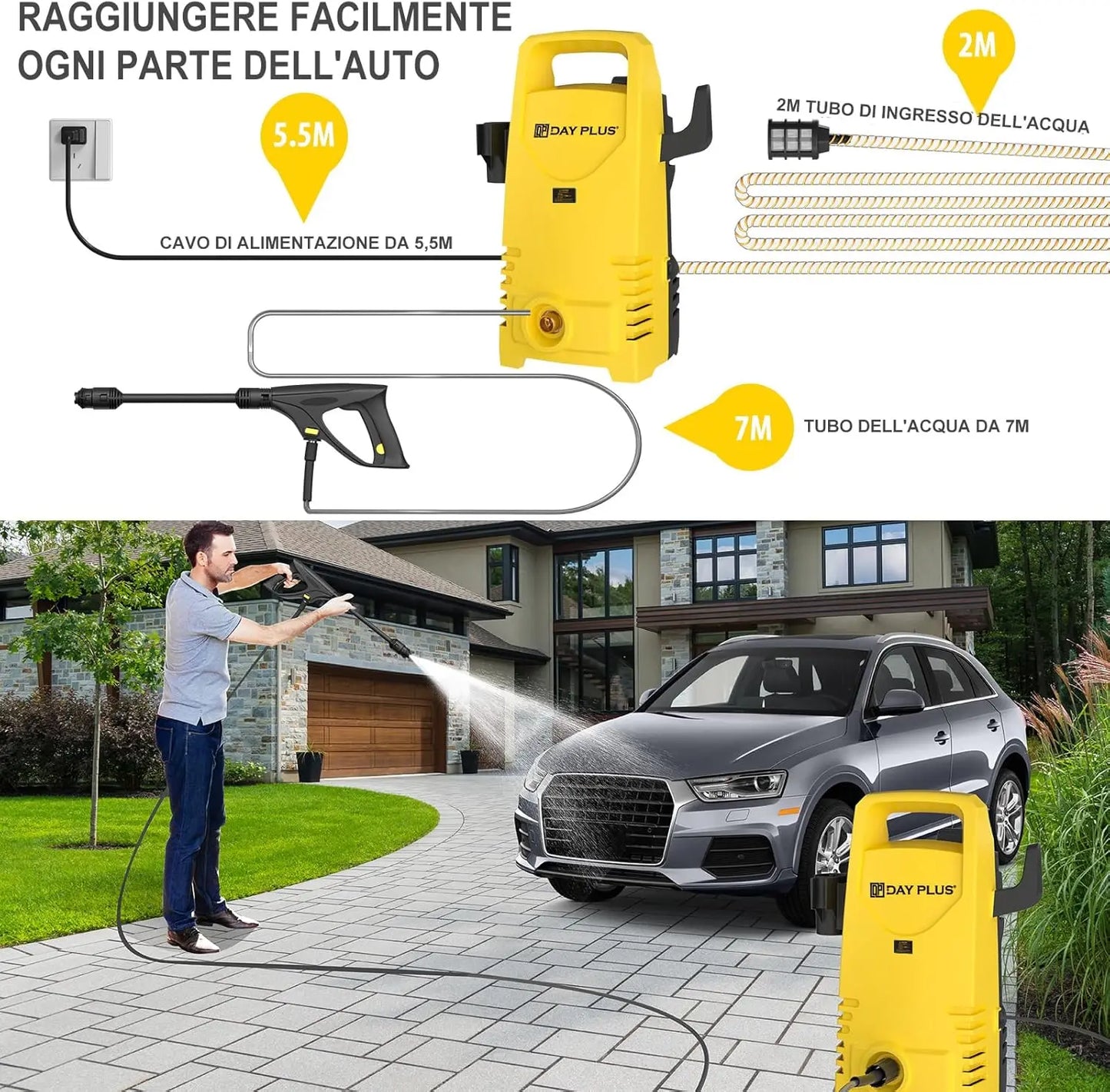 DayPlus 1600W Electric High Pressure Washer 120 Bar 380 L Per Hour With 7m Hose - Get Outside Today 25