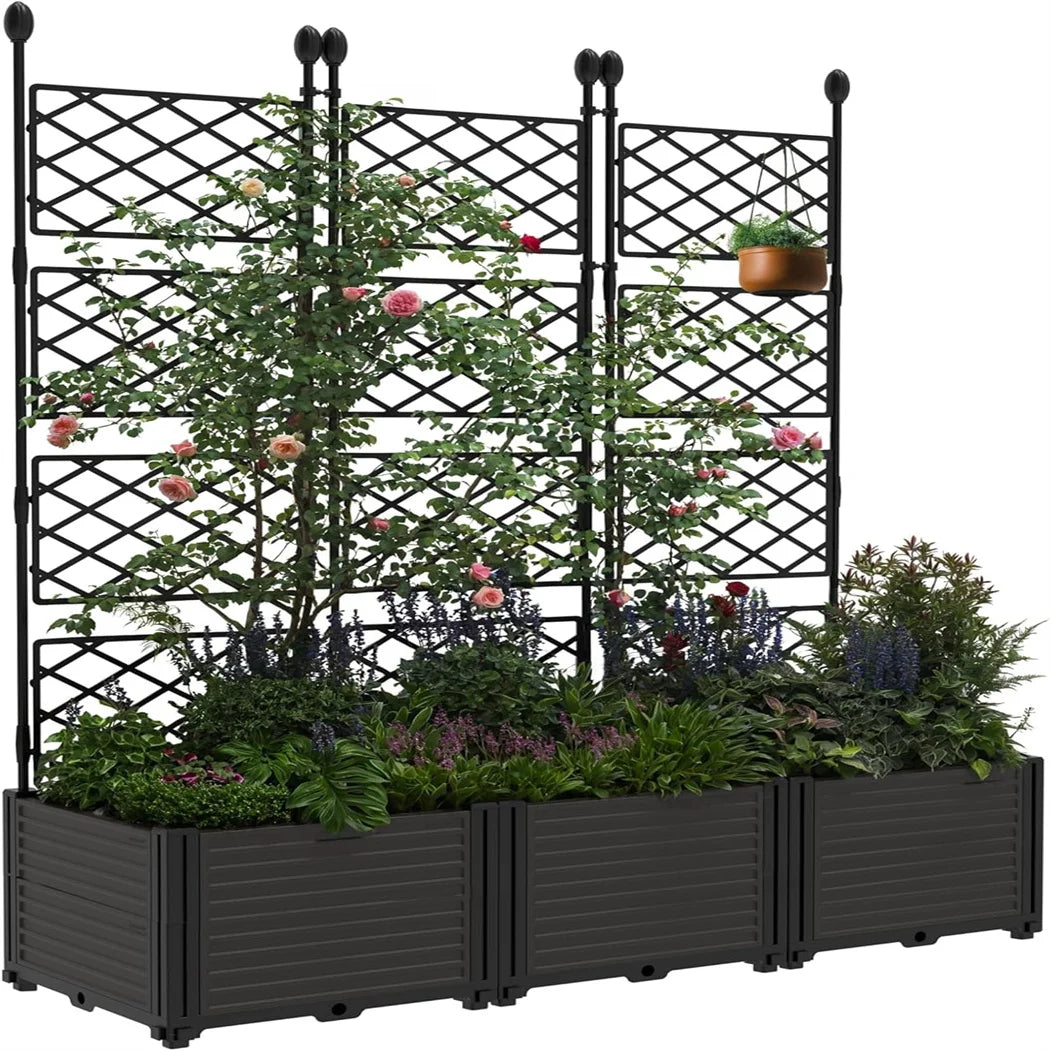 Plastic Plant Box with Metal Trellis Raised Garden Bed Planter for Climbing Plants Outdoor Privacy Screen