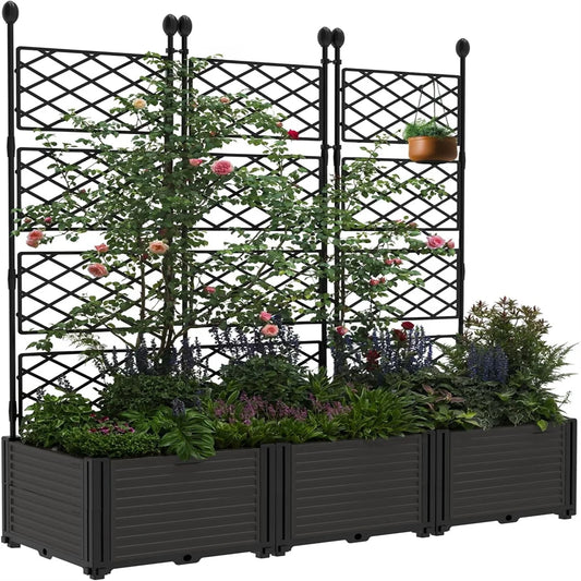 Plastic Plant Box with Metal Trellis Raised Garden Bed Planter for Climbing Plants Outdoor Privacy Screen