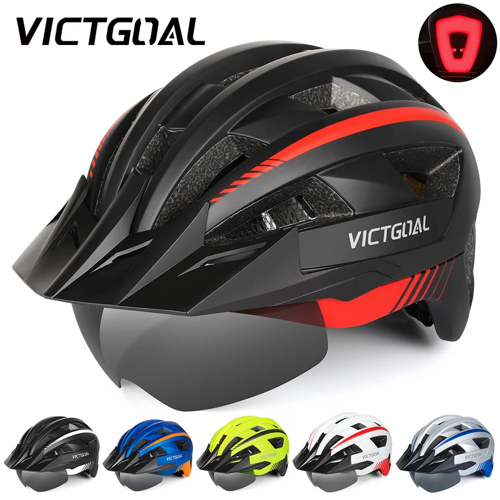 VICTGOAL MTB Road Bike Helmet for Men Women Visor Goggles LED Rear Light Mountain Bicycle Helmet Racing Safety Cycling Helmets - Get Outside Today 25