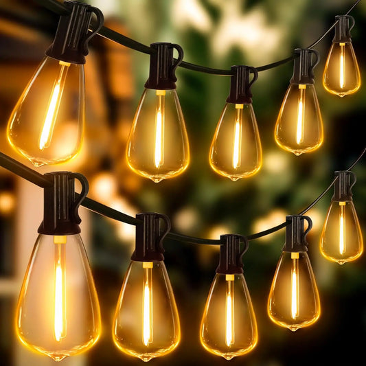 50ft 100ft 25ft LED Outdoor String Lights Shatterproof ST38 Bulbs Dimmable Connectable Warm White for Garden Porch