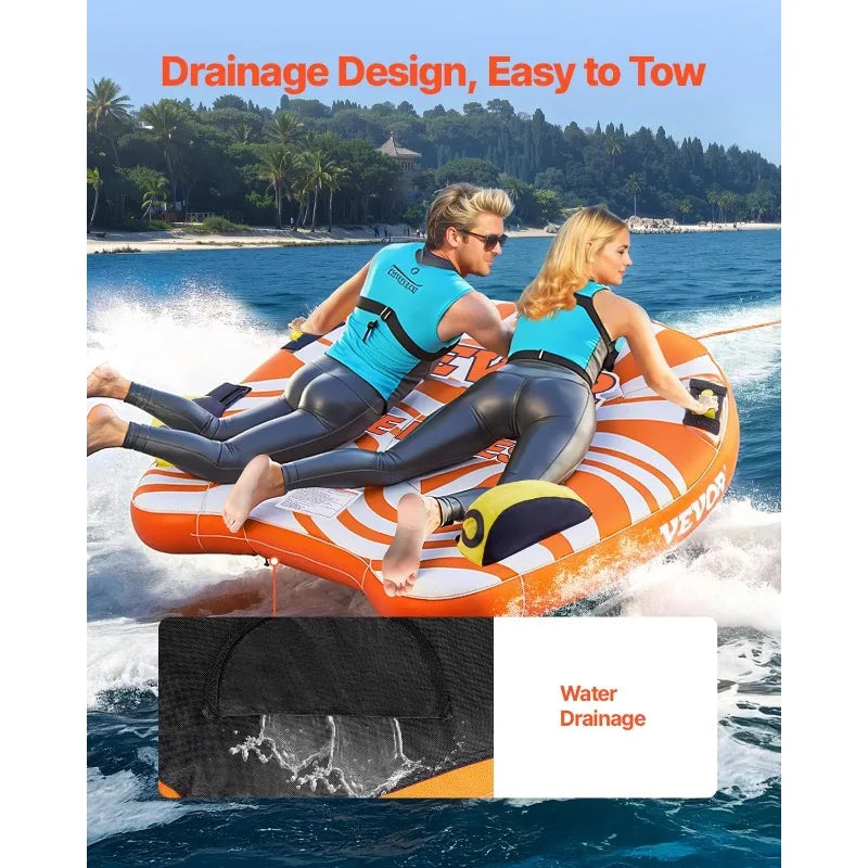 VEVOR Towable Tube for Boating 2 Riders 340 Pounds 56.7 Inches Full Nylon Cover EVA Grab Handles - Get Outside Today 25