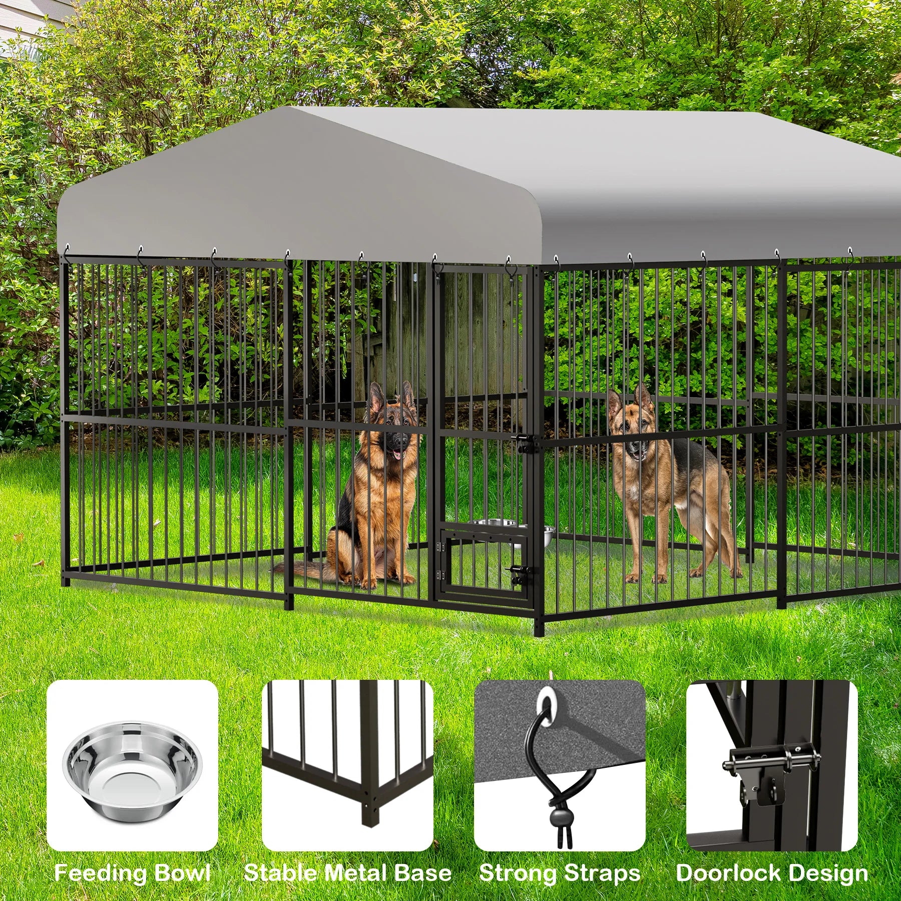 Outdoor Dog Kennel 10x10x6ft Heavy Duty Cage With Roof - Get Outside Today 25