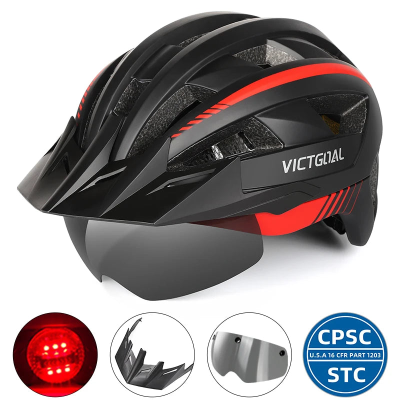 VICTGOAL MTB Road Bike Helmet for Men Women Visor Goggles LED Rear Light Mountain Bicycle Helmet Racing Safety Cycling Helmets - Get Outside Today 25