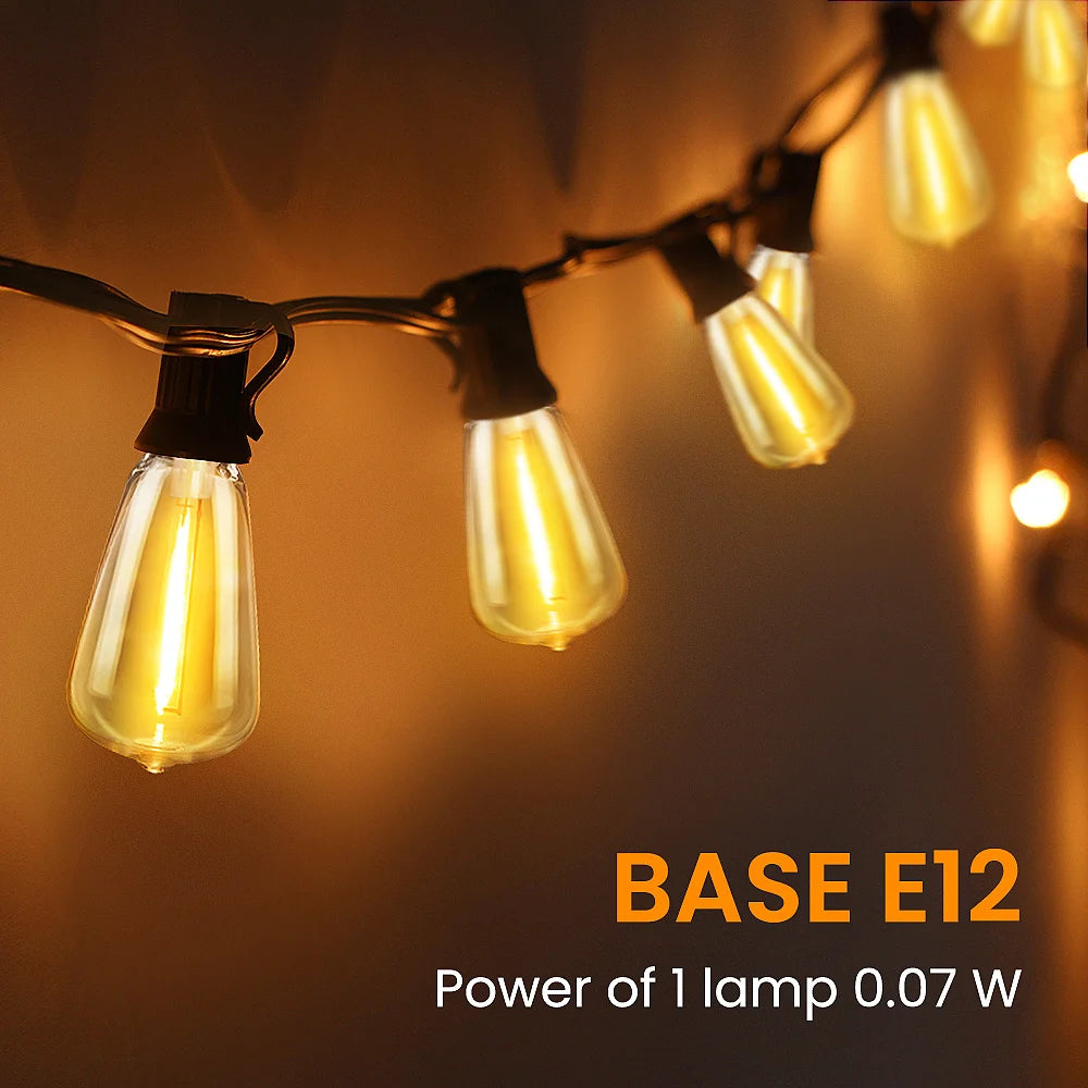 50ft 100ft 25ft LED Outdoor String Lights Shatterproof ST38 Bulbs Dimmable Connectable Warm White for Garden Porch