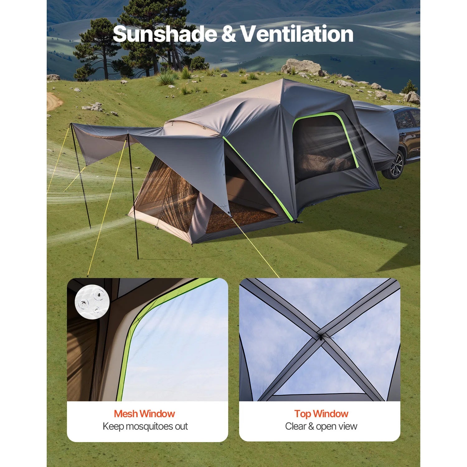 SucceBuy SUV Camping Tent Waterproof PU2000mm Double Layer Design Mesh Windows - Get Outside Today 25
