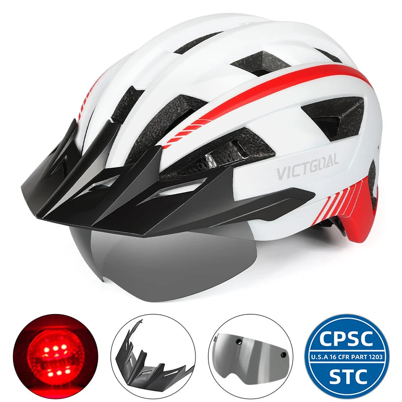 VICTGOAL MTB Road Bike Helmet for Men Women Visor Goggles LED Rear Light Mountain Bicycle Helmet Racing Safety Cycling Helmets - Get Outside Today 25