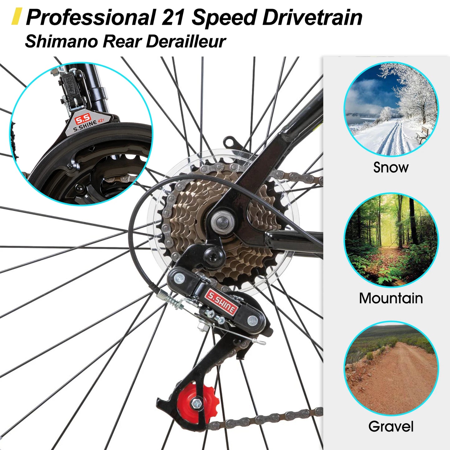 Hiland 24 26 Inch Mountain Bike for Men Women 21 Speeds High Carbon Steel Frame Sport Cycling MTB Bicycle for Adult - Get Outside Today 25