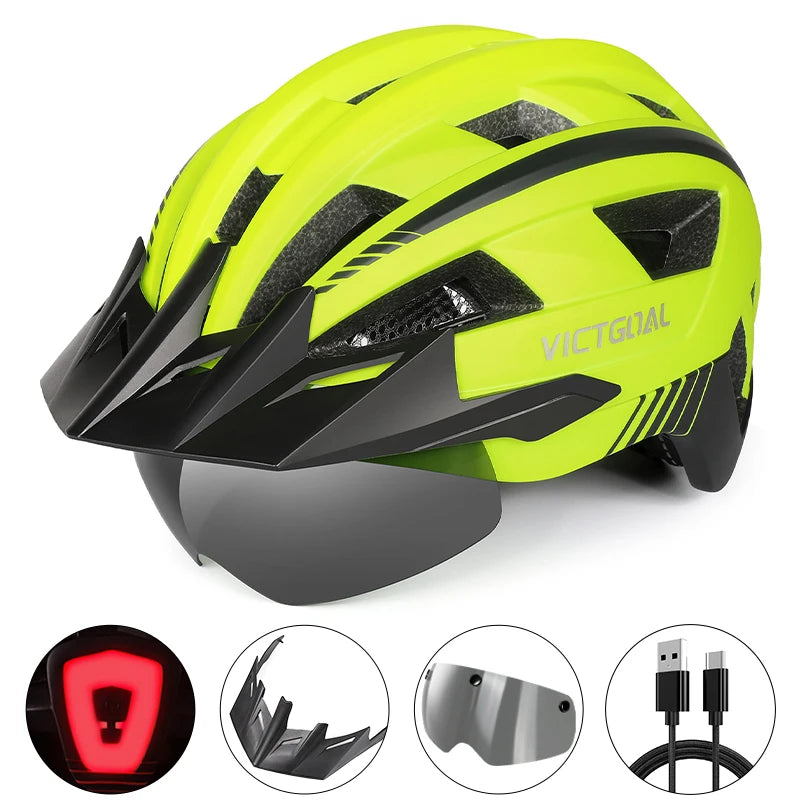 VICTGOAL MTB Road Bike Helmet for Men Women Visor Goggles LED Rear Light Mountain Bicycle Helmet Racing Safety Cycling Helmets - Get Outside Today 25