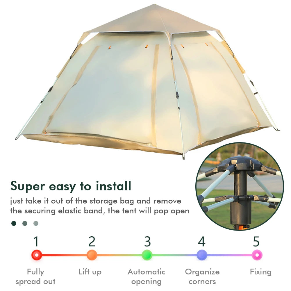 Easy Pop Up Camping Tent Waterproof Two Doors Auto Opening