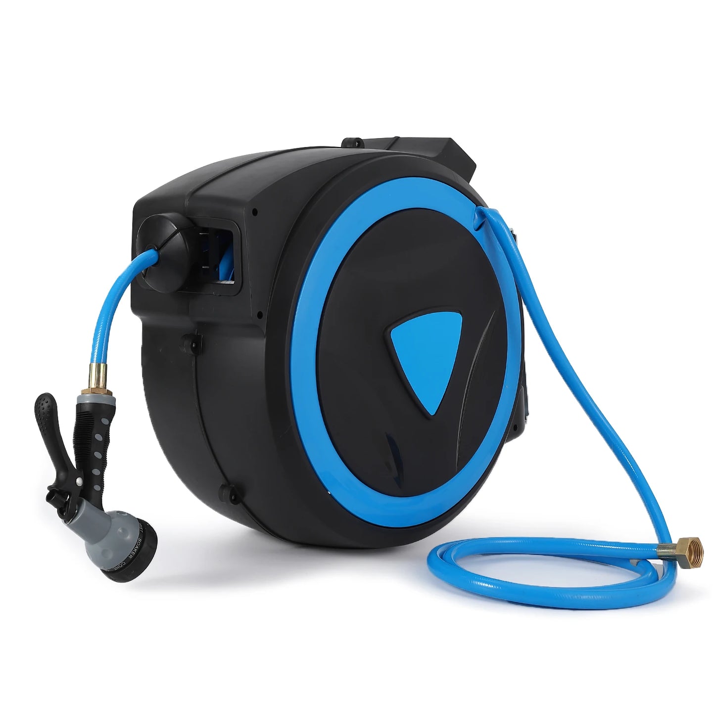 Retractable Garden Hose Reel 1/2 Inch x 100 Feet Wall Mounted 9 Function Sprayer Nozzle Any Length Lock Slow Return
