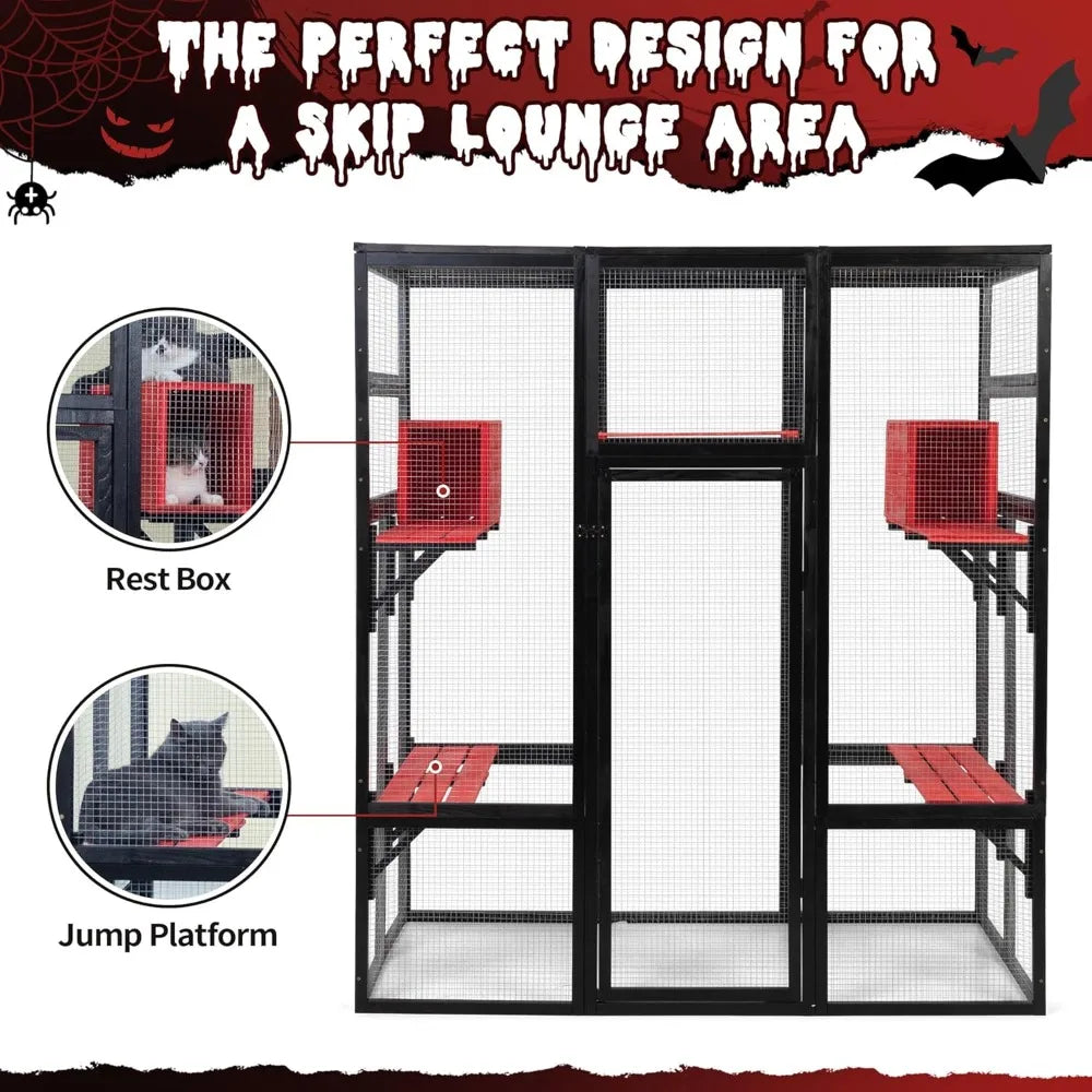 Large Wooden Outdoor Catio Enclosure With Perches Condos