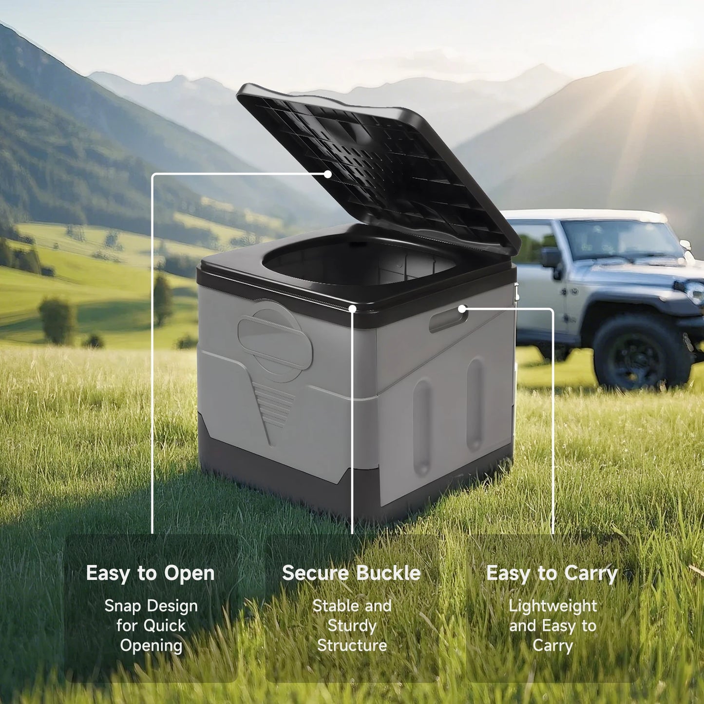 Camping Folding Toilet For Car With Lid And Paper Holder