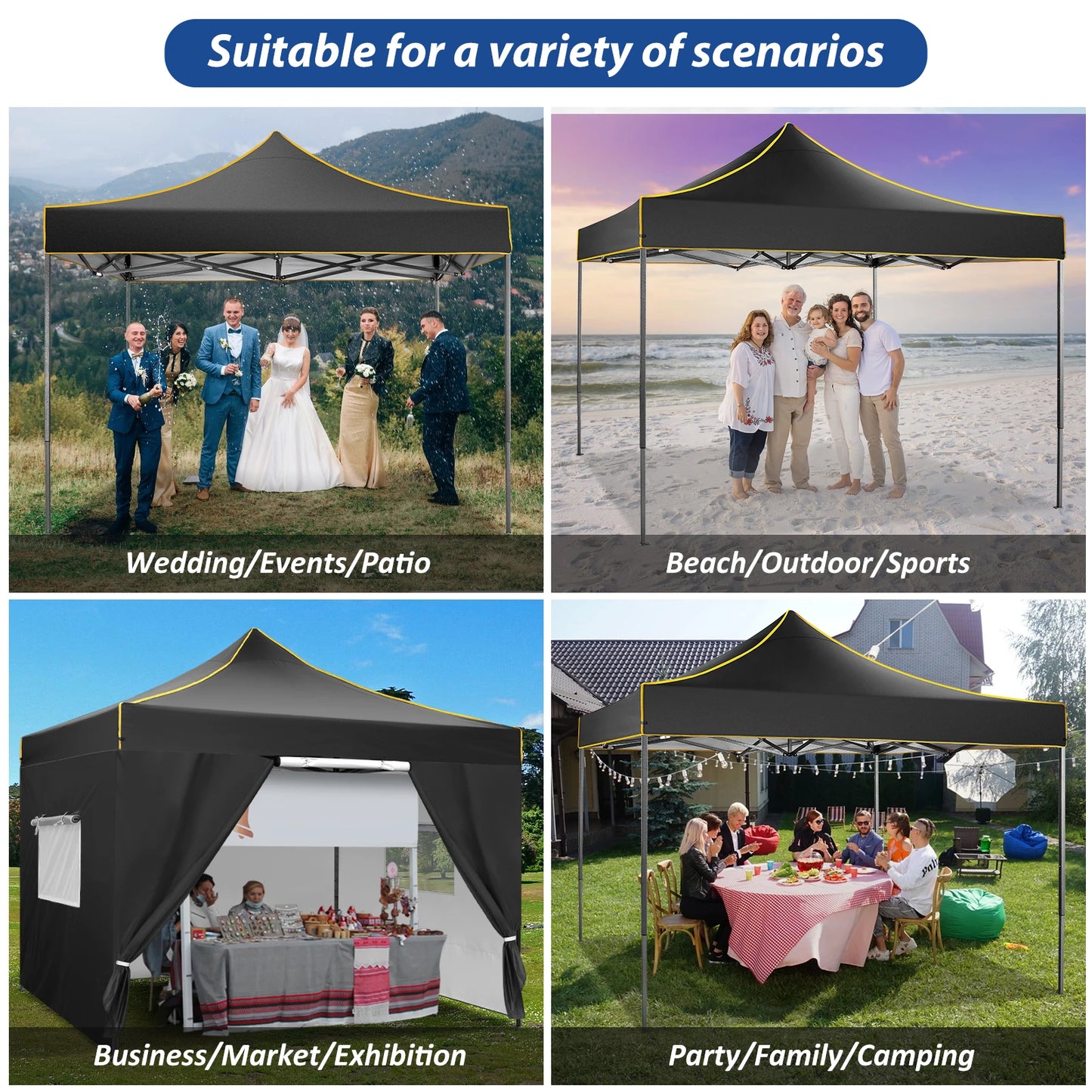 10x10 Pop Up Canopy Tent Commercial Heavy Duty Instant Canopy with 4 Sidewalls UV 50 Plus Silver Coated Waterproof Vendor Tent - Get Outside Today 25
