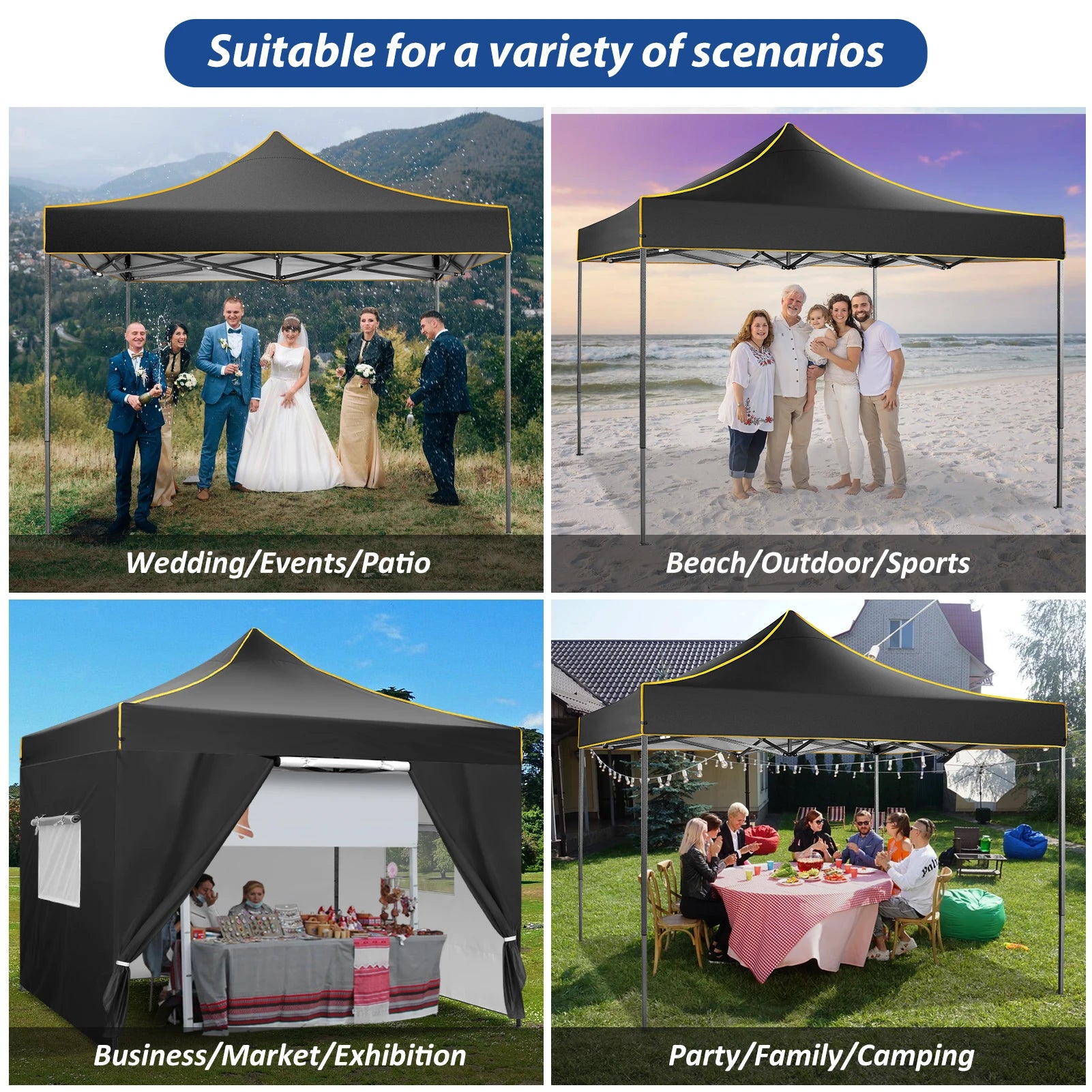 10x10 Pop Up Canopy Tent Commercial Heavy Duty Instant Canopy with 4 Sidewalls UV 50 Plus Silver Coated Waterproof Vendor Tent - Get Outside Today 25
