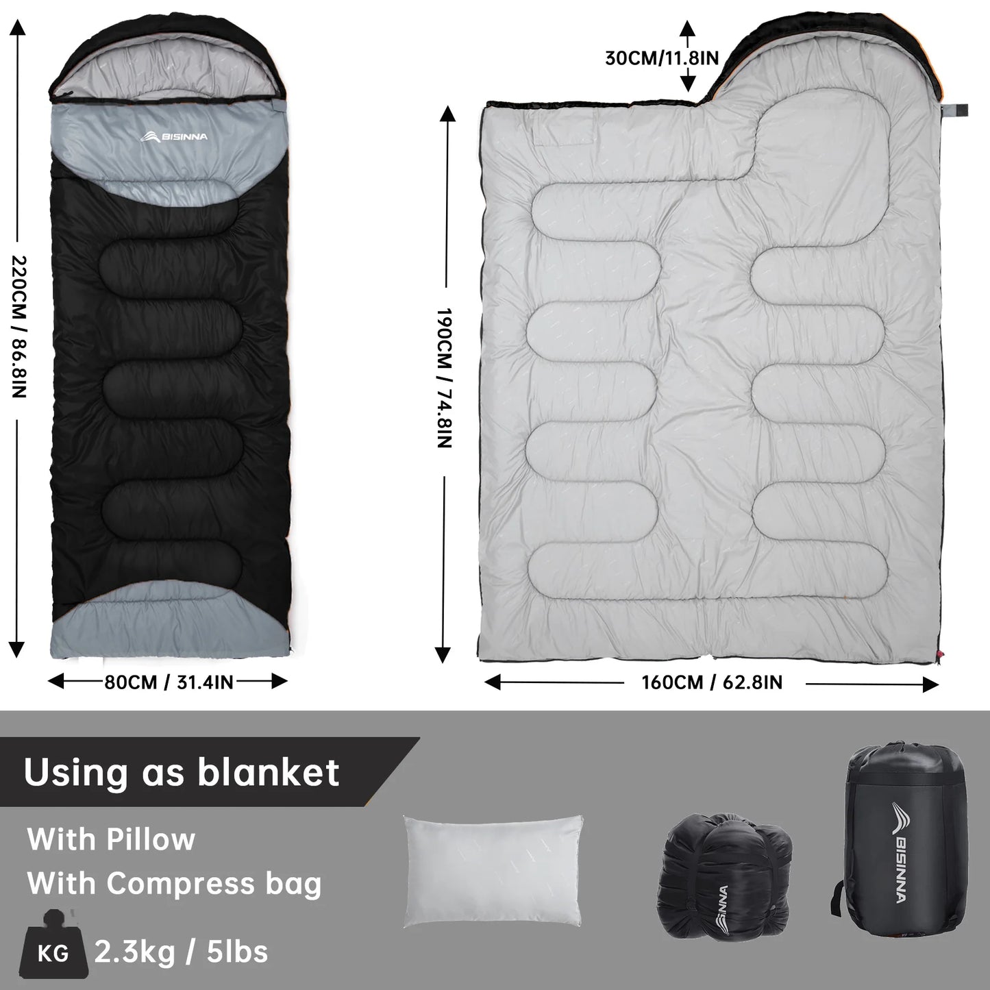 BISINNA Ultralight Outdoor Camping Sleeping Bag Waterproof Winter Warm Backpacking With Pillow For Traveling And Hiking