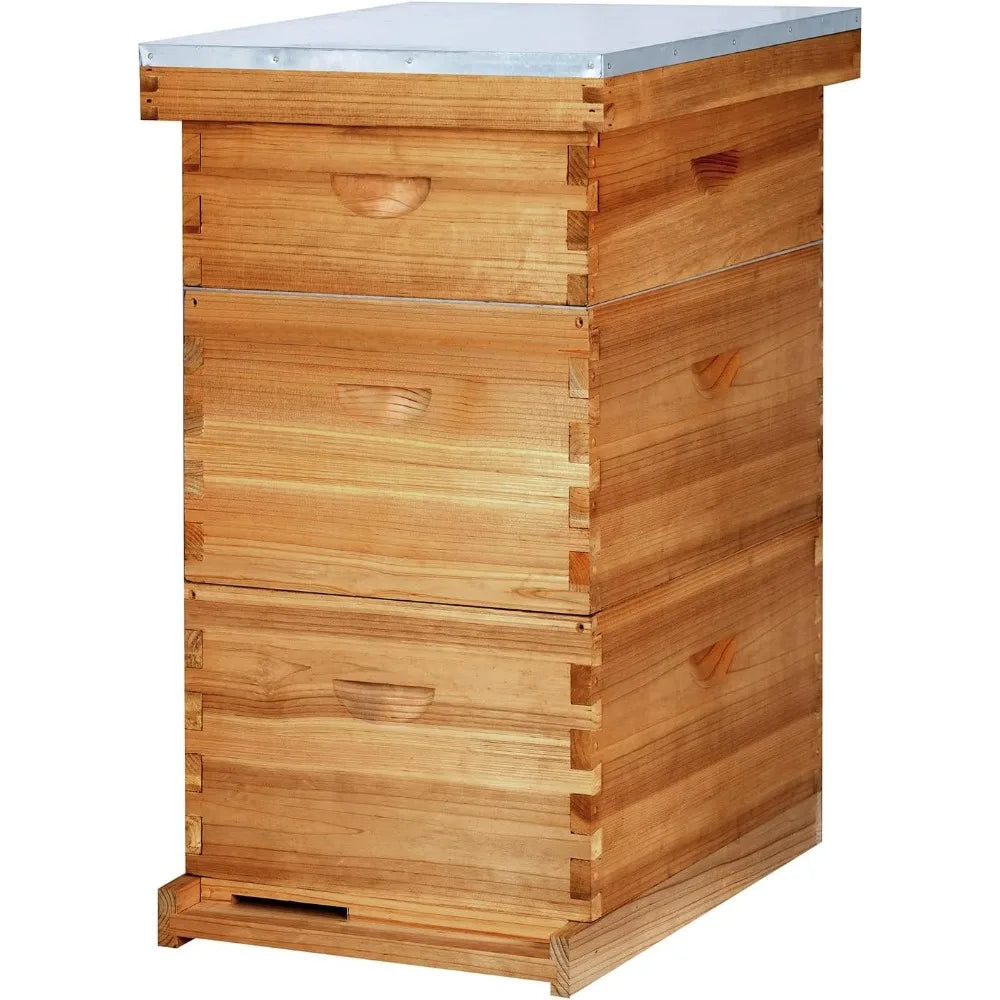 Bee Hives Boxes Starter Kit for Beekeepers 8 Frame Langstroth Design with 2 Deep Brood Boxes and 1 Medium Super Bee Box