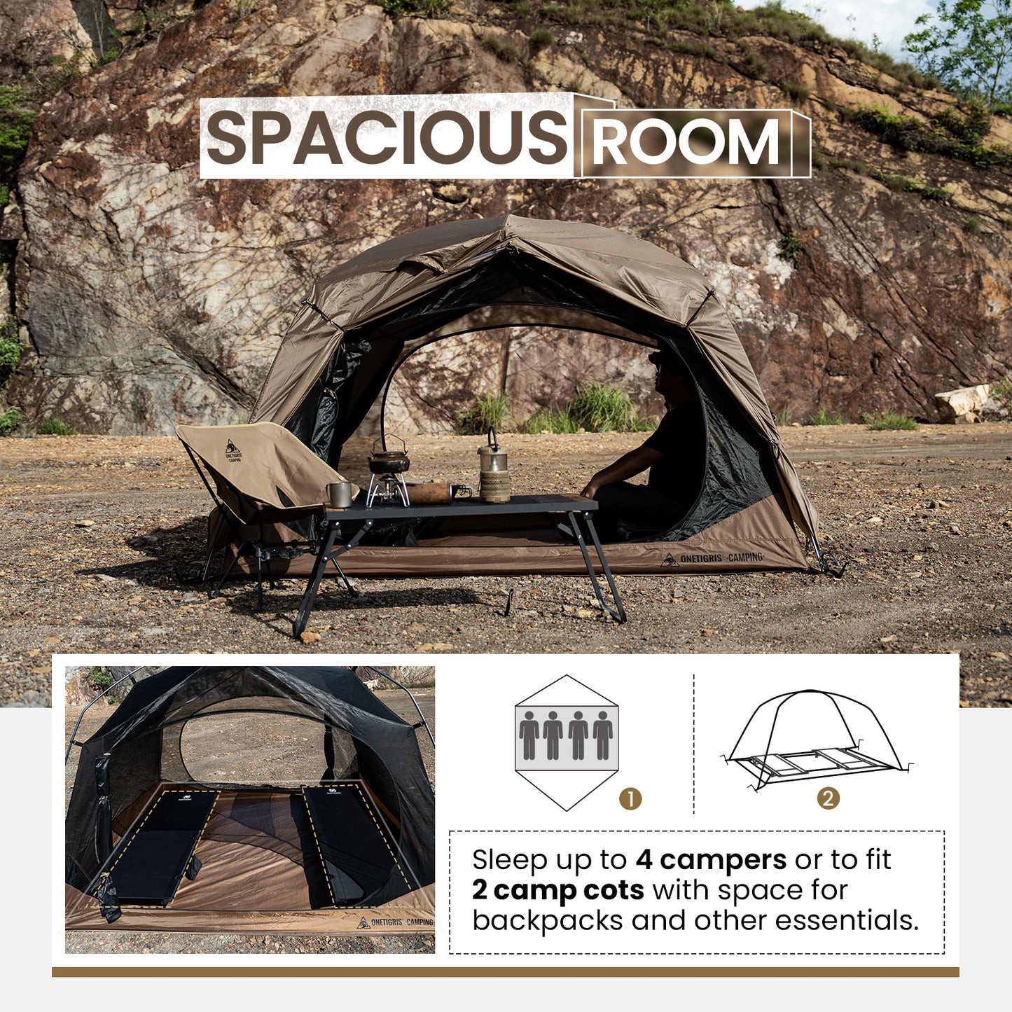 OneTigris Jovian Tent 4 Person Dome 3 Season Shelter Mat