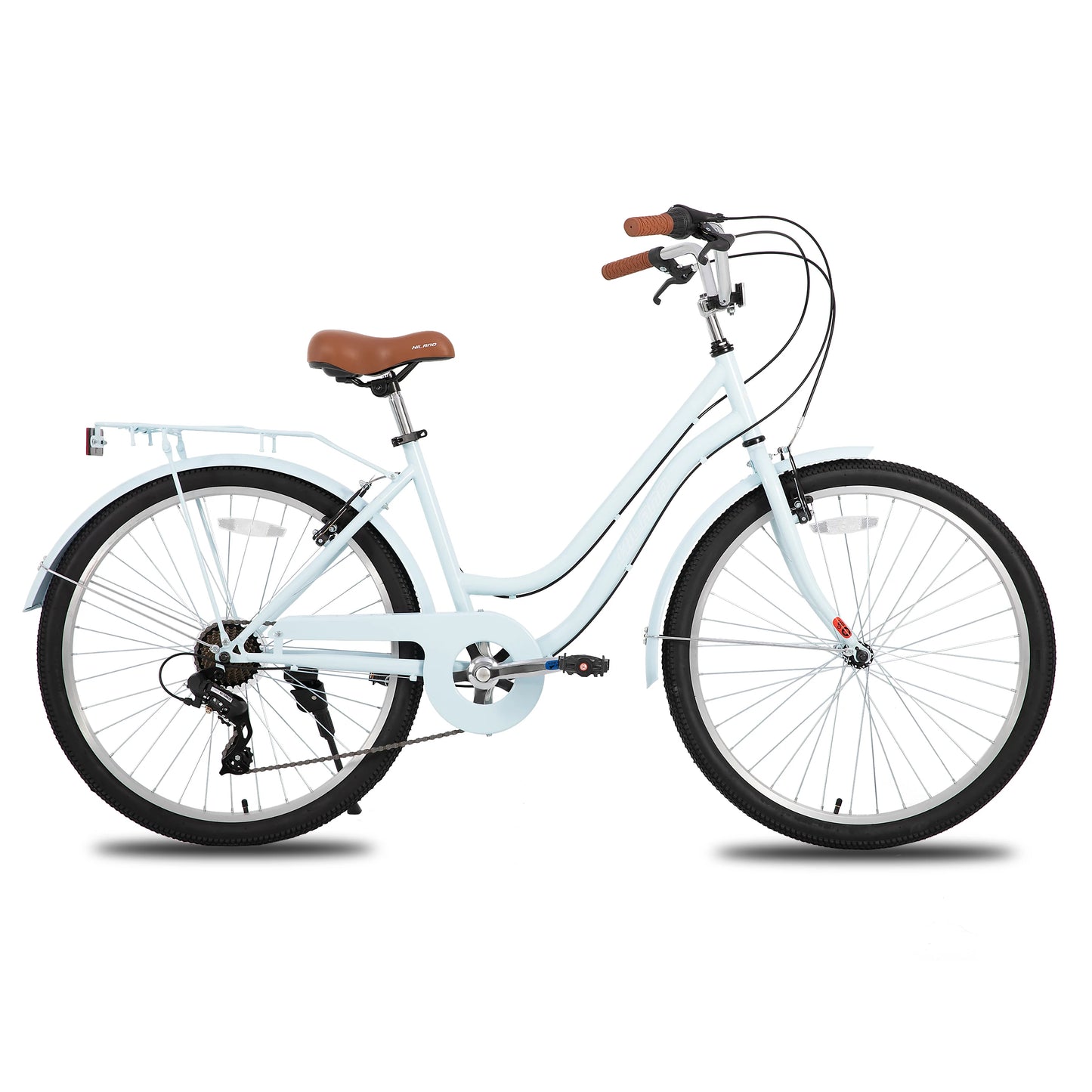 HILAND 26 Inch Beach Cruiser Bike for Men and Women 7 Speed Adult Bicycle with Rear Rack Retrospec Commuter City Bicycle