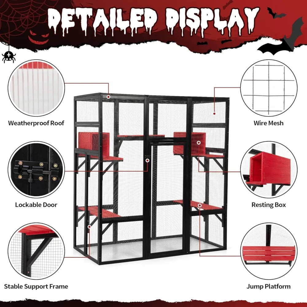 Large Wooden Outdoor Catio Enclosure With Perches Condos