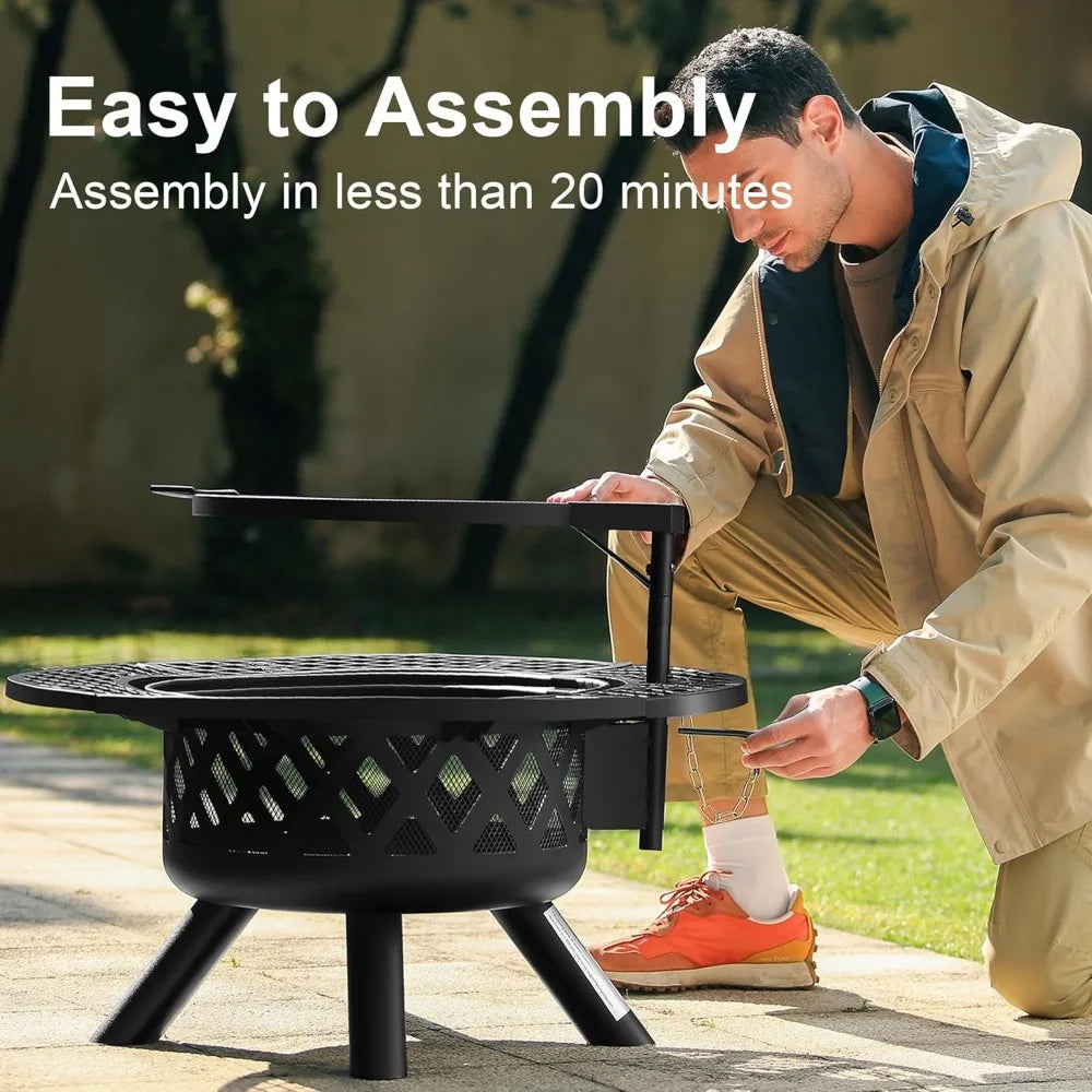 32 Inch Fire Pit With Poker Outdoor Wood Burning Grill