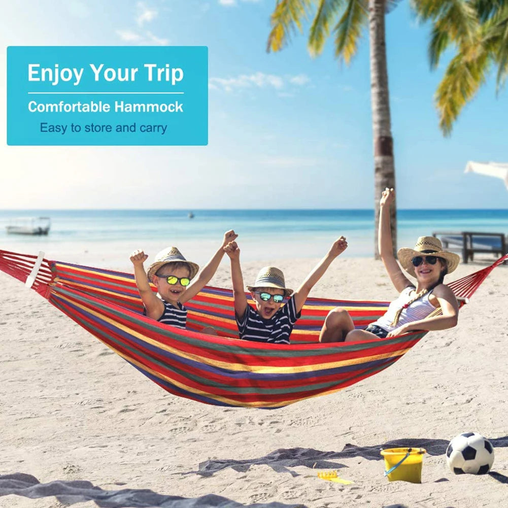 Two Person Fabric Hammock With Tree Straps Carry Bag